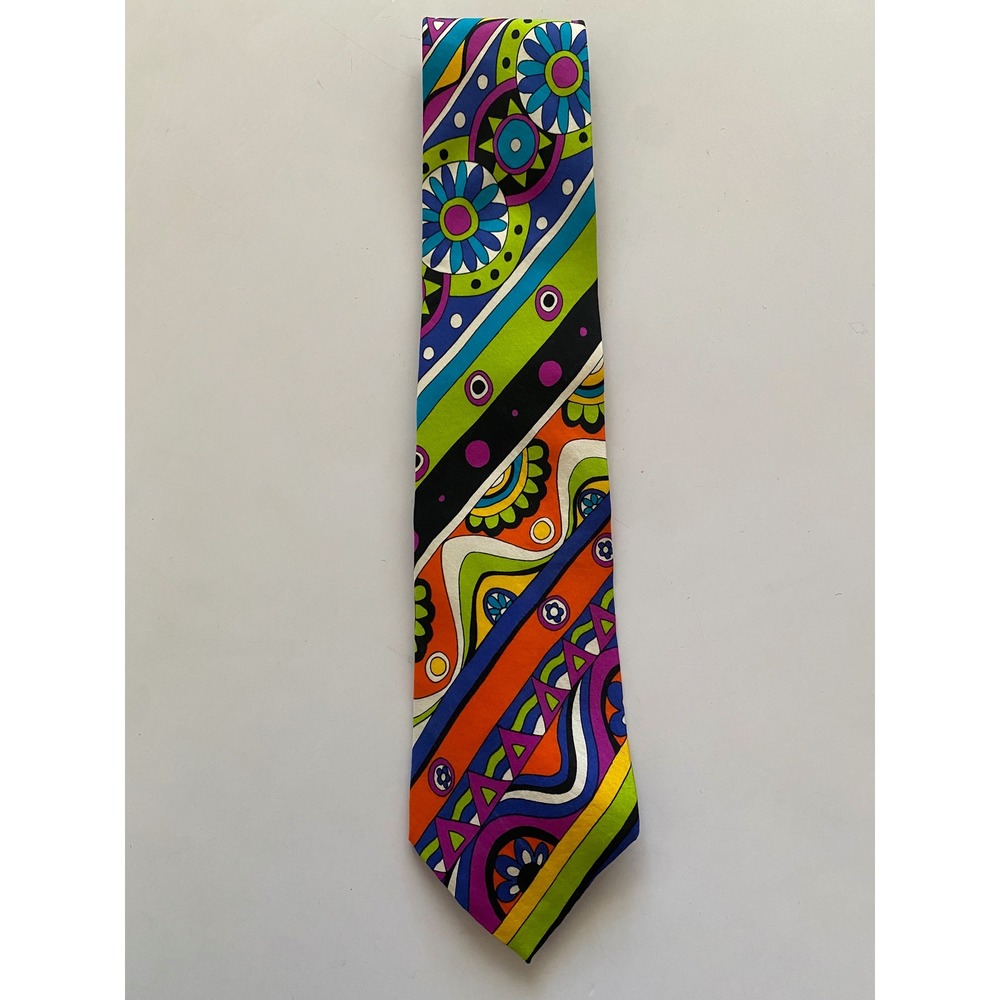 Pat Argenti Cravatte Mens Silk Tie Abstract Psychedelic Floral Geometric Multi